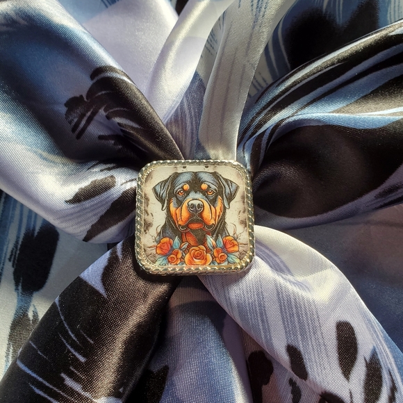 Western scarf slide,scarf slide bling concho, wild rag slides, Rottweiler - Picture 3 of 3